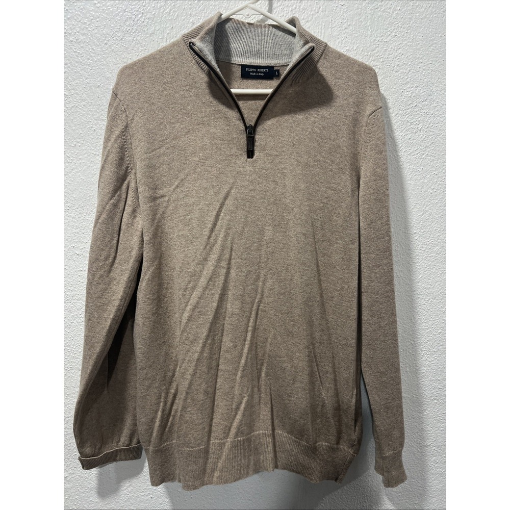 FILIPPO RIBERTI 1/4 Zip Sweater‎ Italy Oatmeal 25%Wool 5% Cashmere Viscose Mens